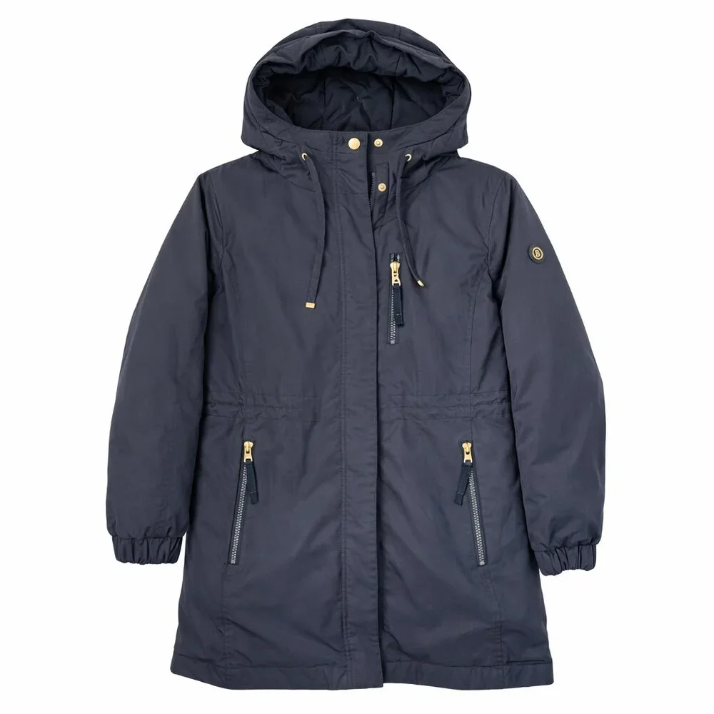 Bogner Navy Blue Hooded Parka EU 36 US 6 Gold Hardware Knee-Length - Picture 1 of 10